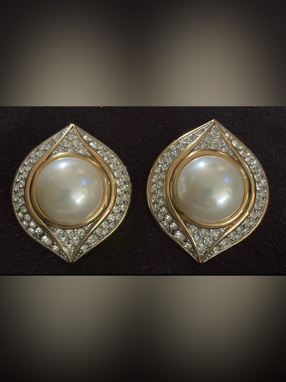 NINA RICCI Gold, Pearl & Crystal, Evil Eye, Clip-On Earrings